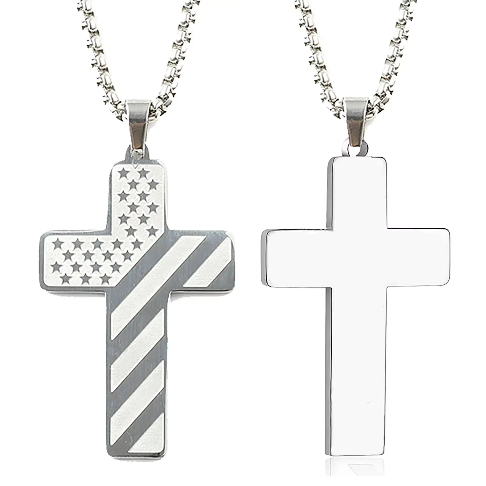 Stainless Steel Christian Cross Pendant with USA Flag Design - Faith Forged Designs