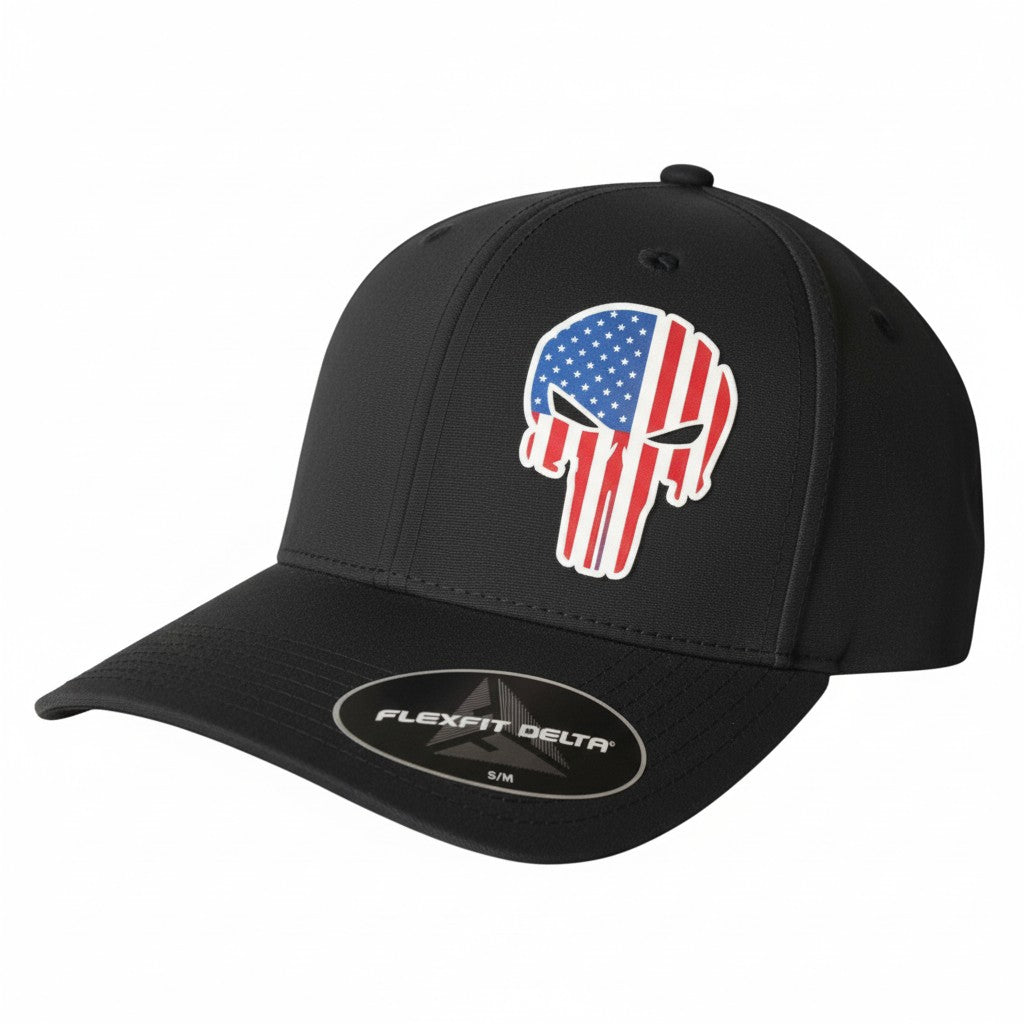 Punisher Skull Black Flexfit Delta Hat - Faith Forged Designs