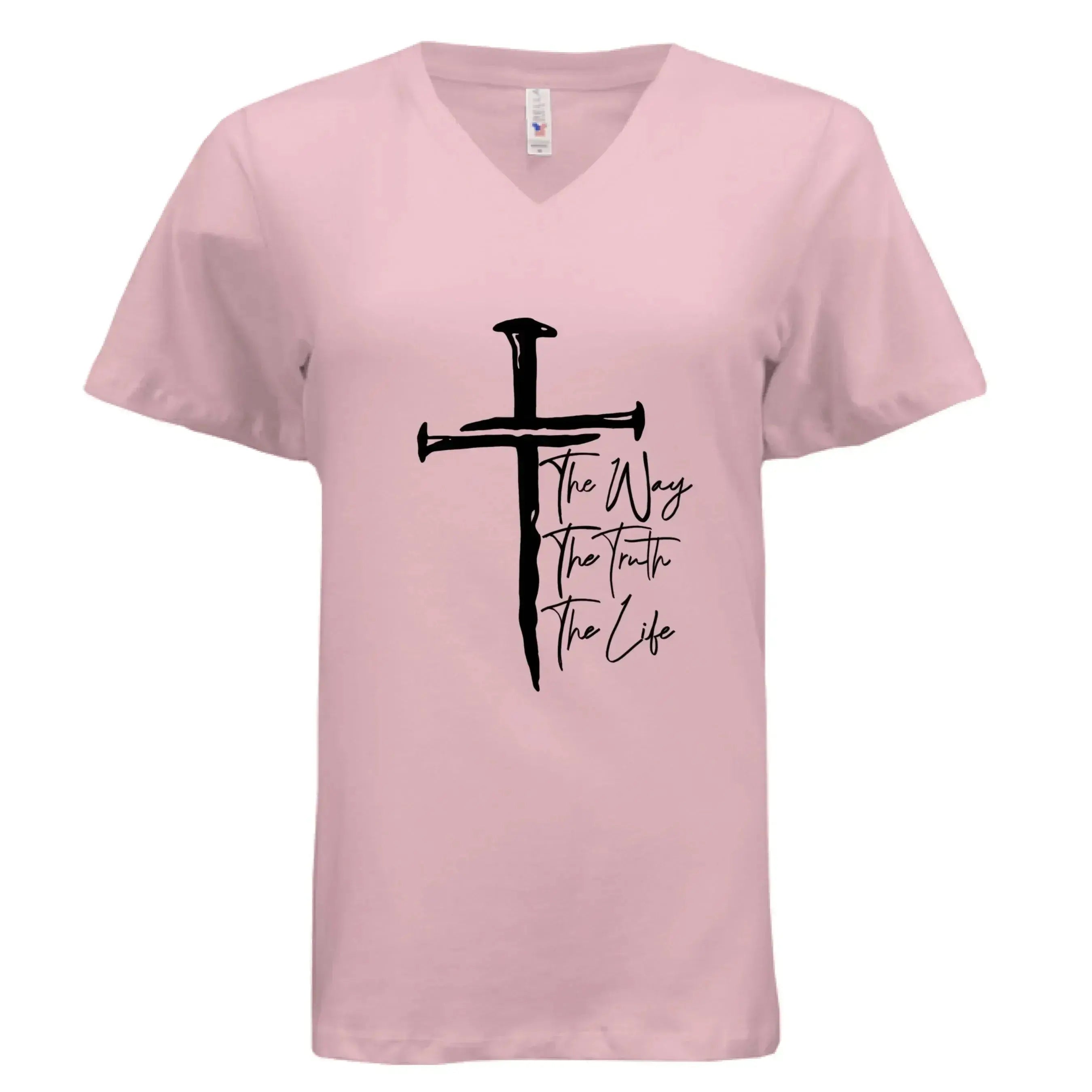 Jesus The Way, The Truth, The Life Nail Cross John 14:6 V-Neck T-Shirt - Faith Forged Designs