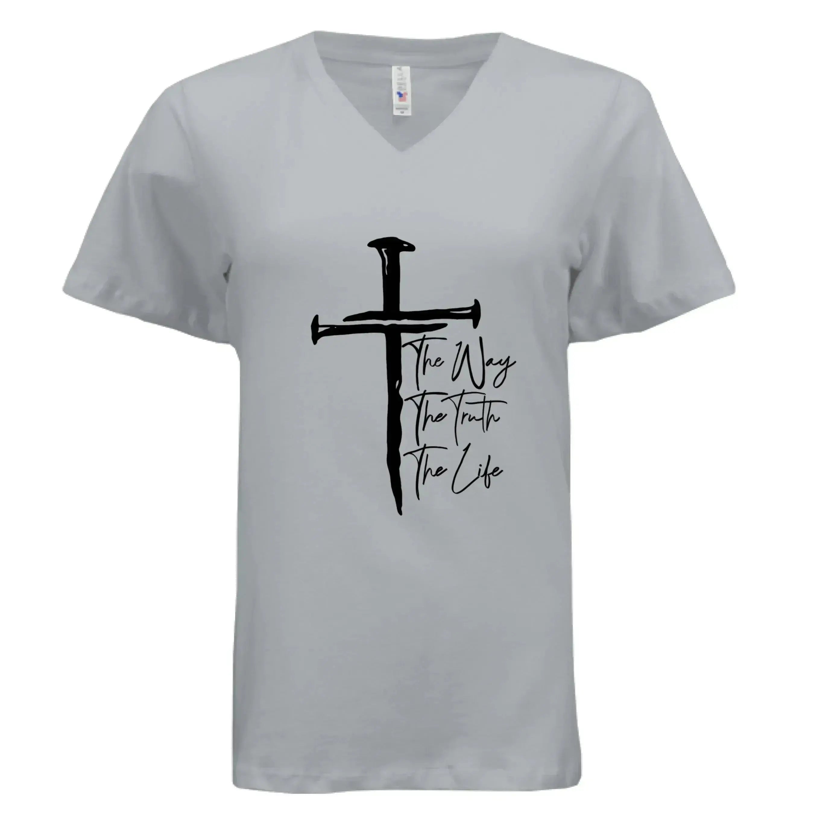 Jesus The Way, The Truth, The Life Nail Cross John 14:6 V-Neck T-Shirt - Faith Forged Designs