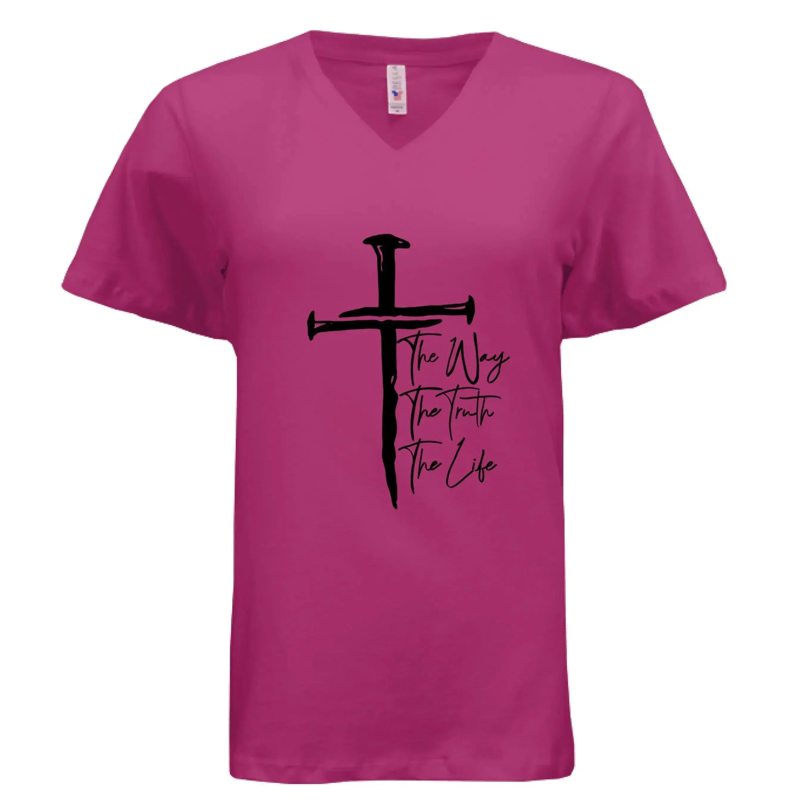 Jesus The Way, The Truth, The Life Nail Cross John 14:6 V-Neck T-Shirt - Faith Forged Designs