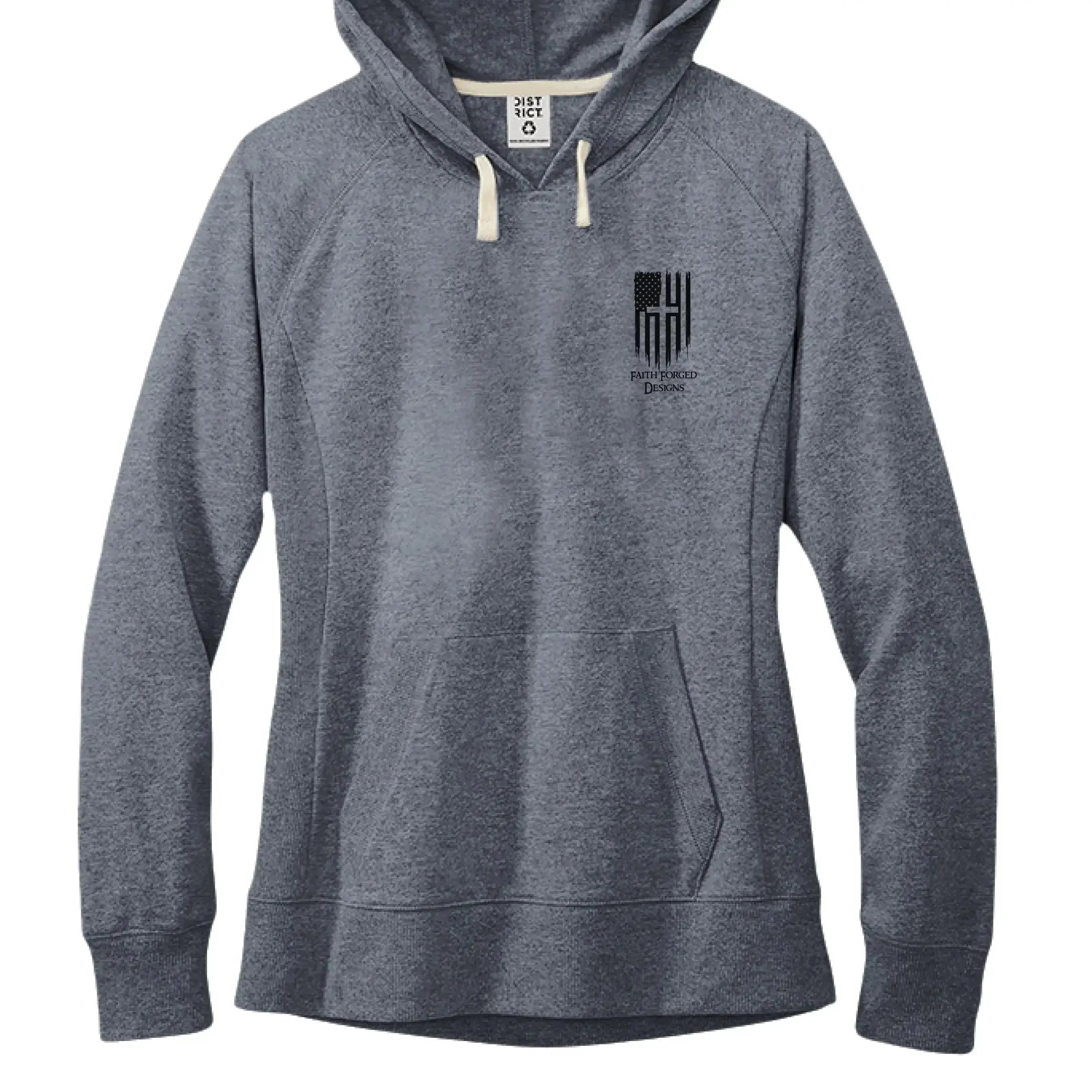 Faith Family Freedom Hoodie - Christian Cross & American Flag Heart Design - Faith Forged Designs