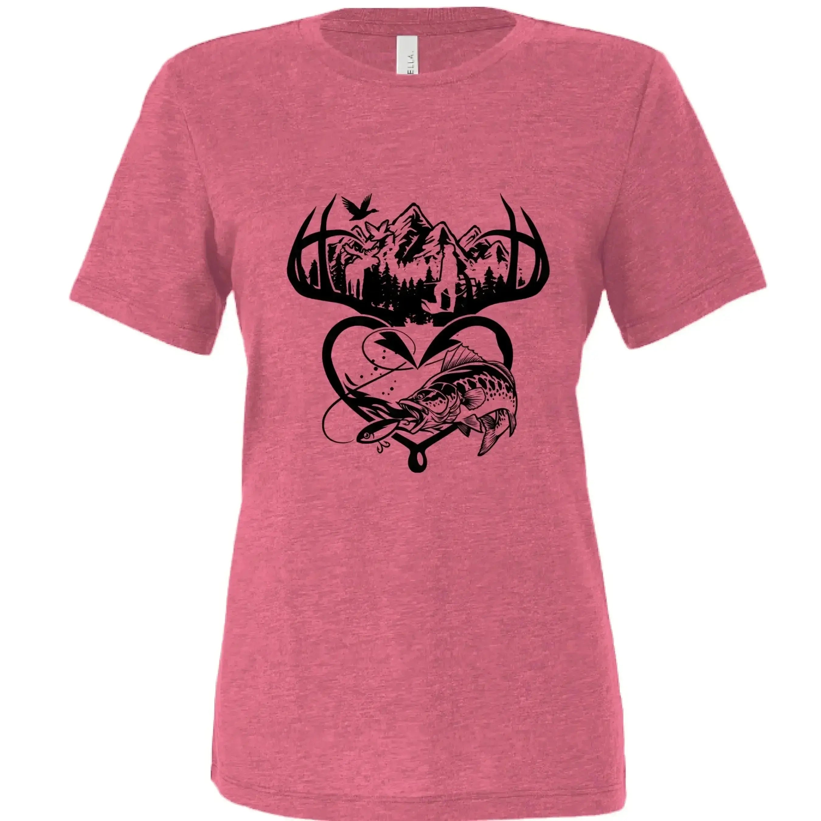 Outdoorsman Antler & Fishing Heart Graphic T‑Shirt - Faith Forged Designs