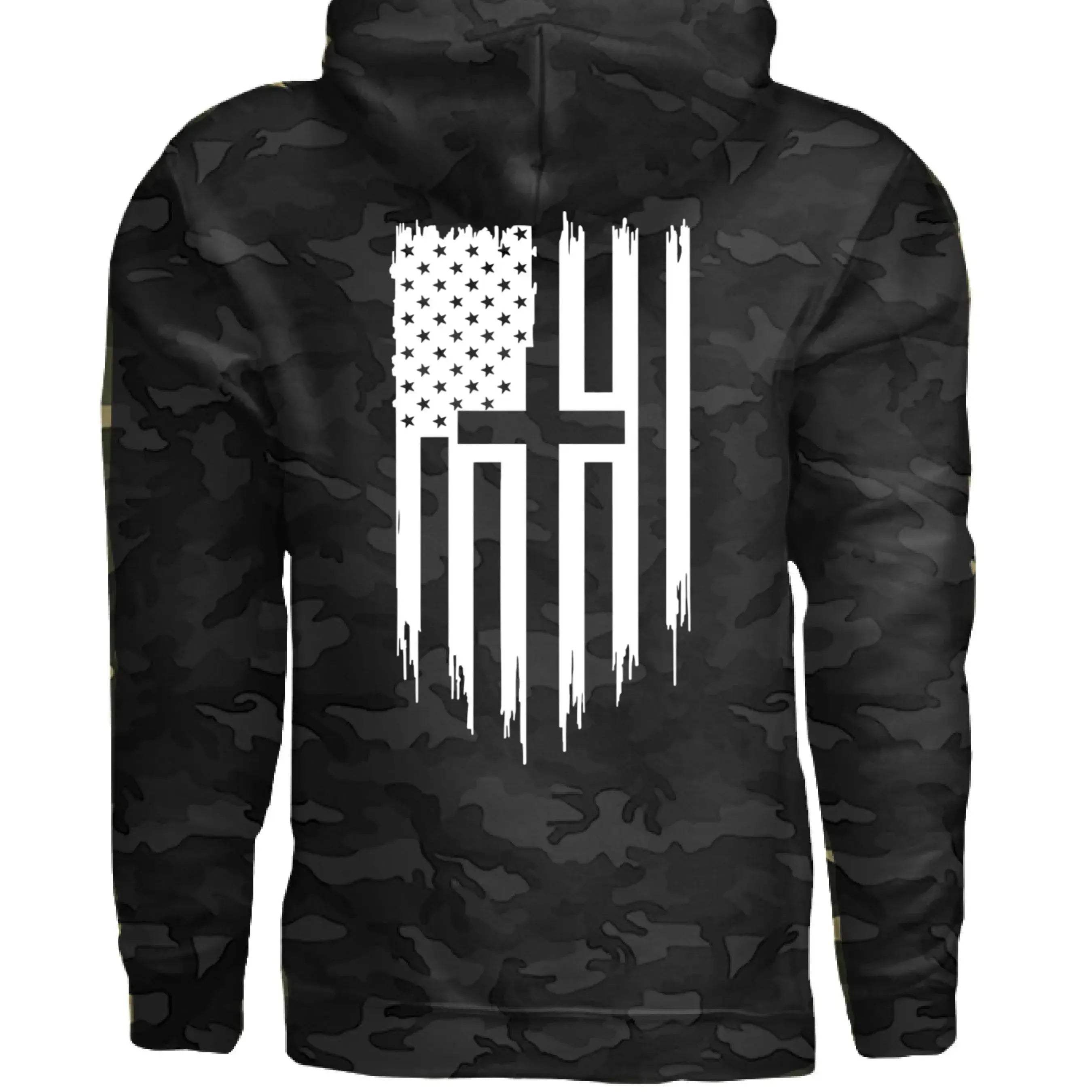 Faith & Freedom Distressed Cross Flag Hoodie - Faith Forged Designs