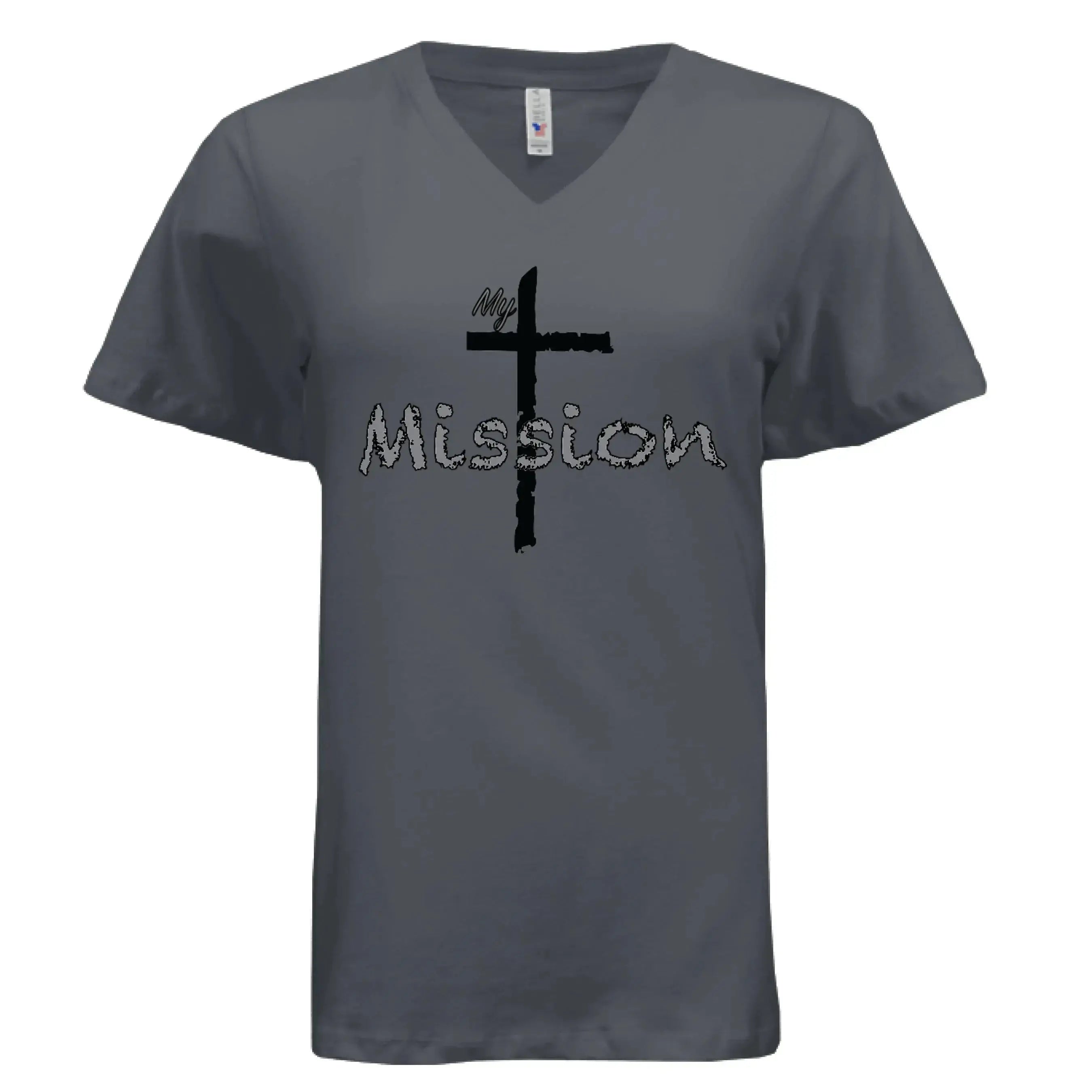 My Mission | Distressed Cross Christian V-Neck T-Shirt - Faith Forged Designs