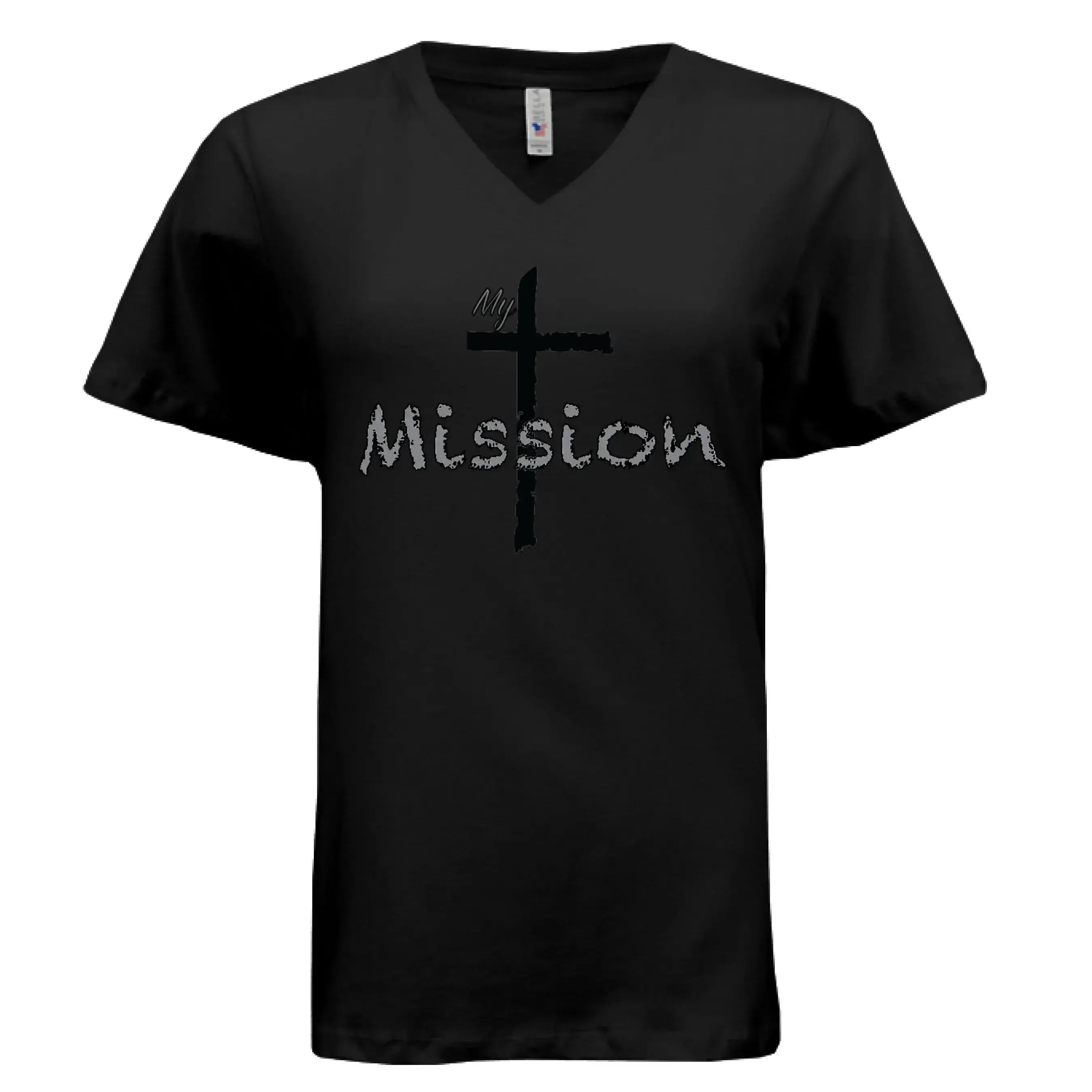 My Mission | Distressed Cross Christian V-Neck T-Shirt - Faith Forged Designs