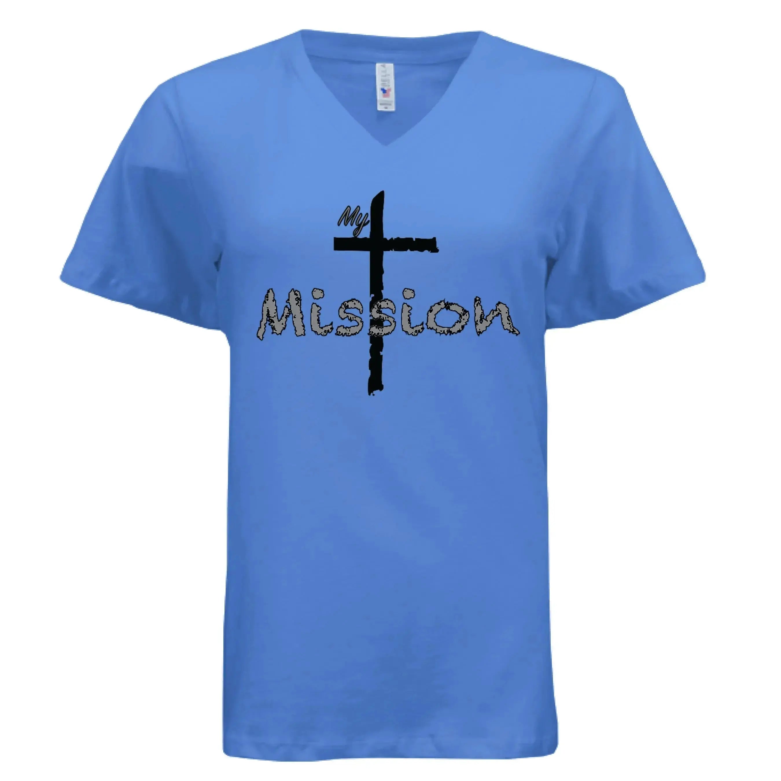 My Mission | Distressed Cross Christian V-Neck T-Shirt - Faith Forged Designs