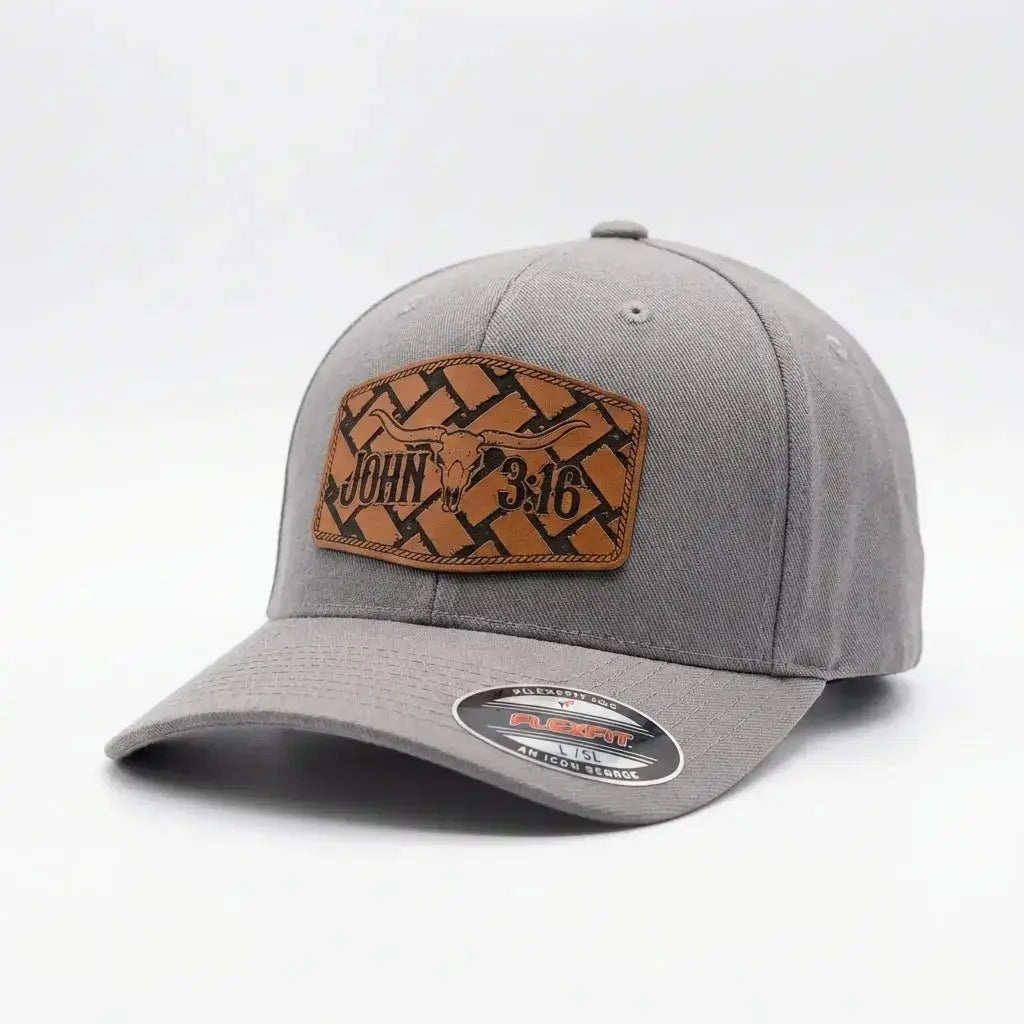 John 3:16 Longhorn Bull Skull Patch Flexfit Hat - Faith Forged Designs