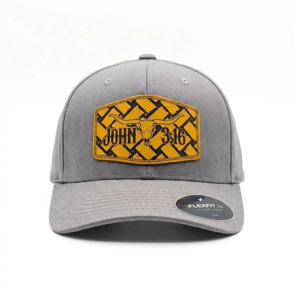 John 3:16 Longhorn Bull Skull Patch Flexfit Hat - Faith Forged Designs