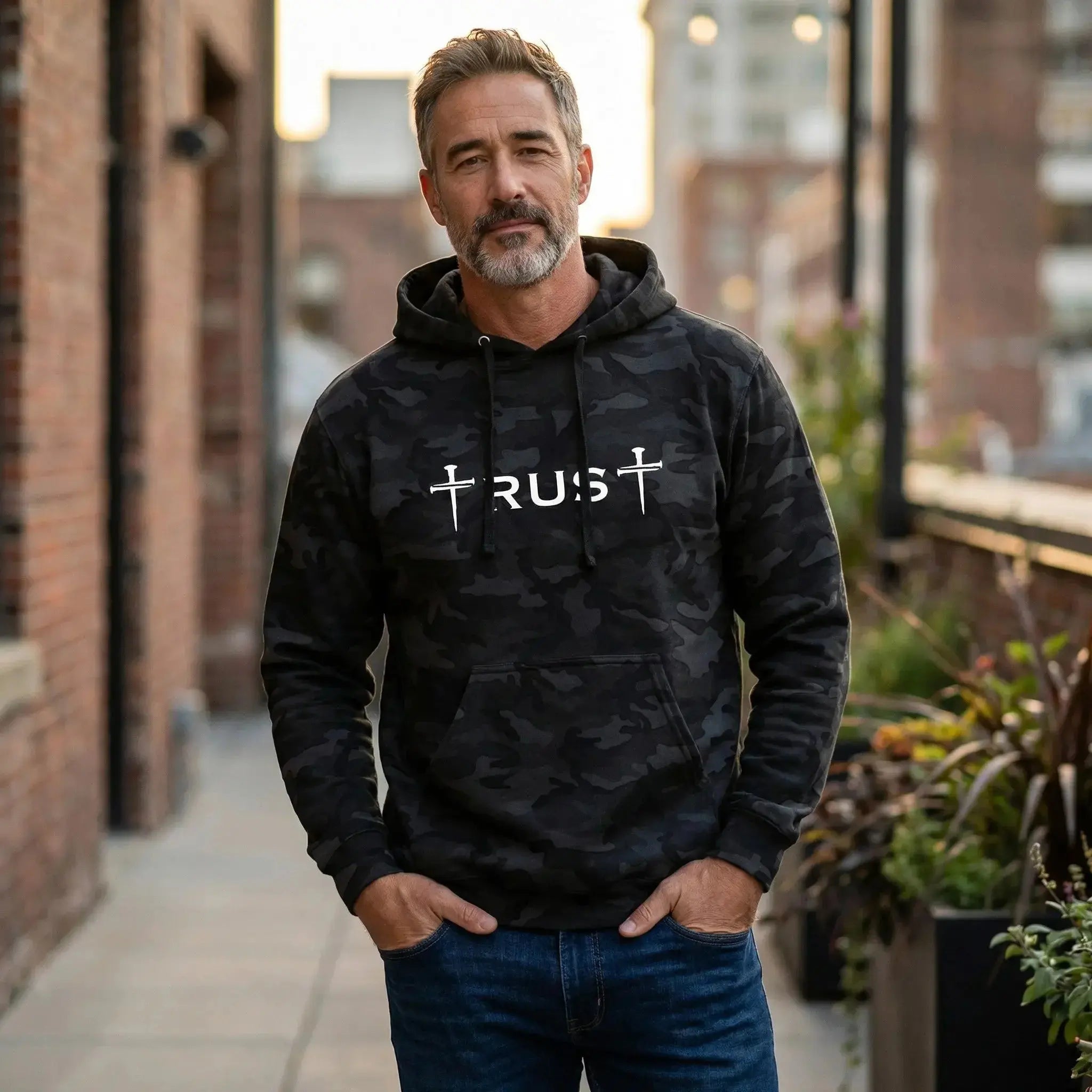 Trust God 3 Nail Cross Hoodie - Faith Forged Designs