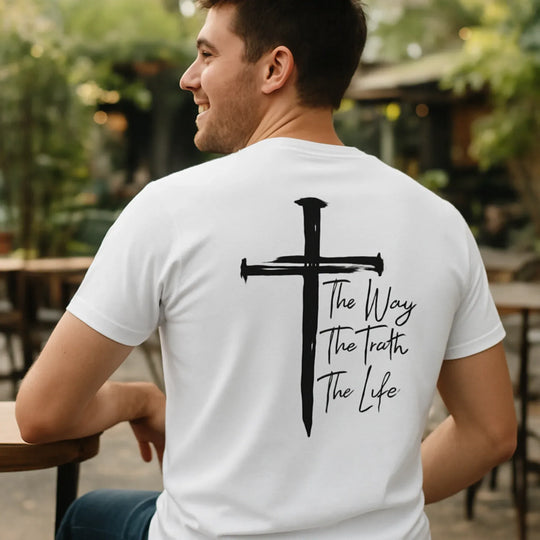 Jesus The Way, The Truth, The Life - John 14:6 Nail Cross T-Shirt - Faith Forged Designs