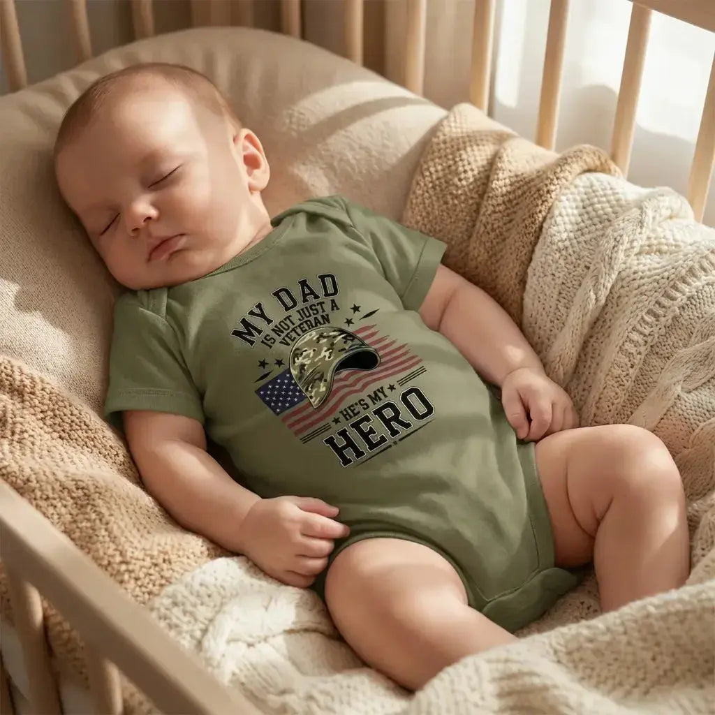 My Dad Is Not Just a Veteran - He’s My Hero Patriotic Baby Onesie - Faith Forged Designs