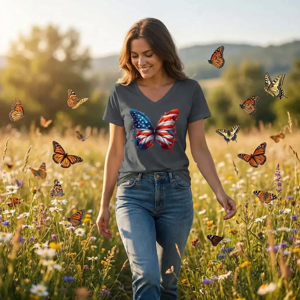 Patriotic American Flag Butterfly T-Shirt - Faith Forged Designs