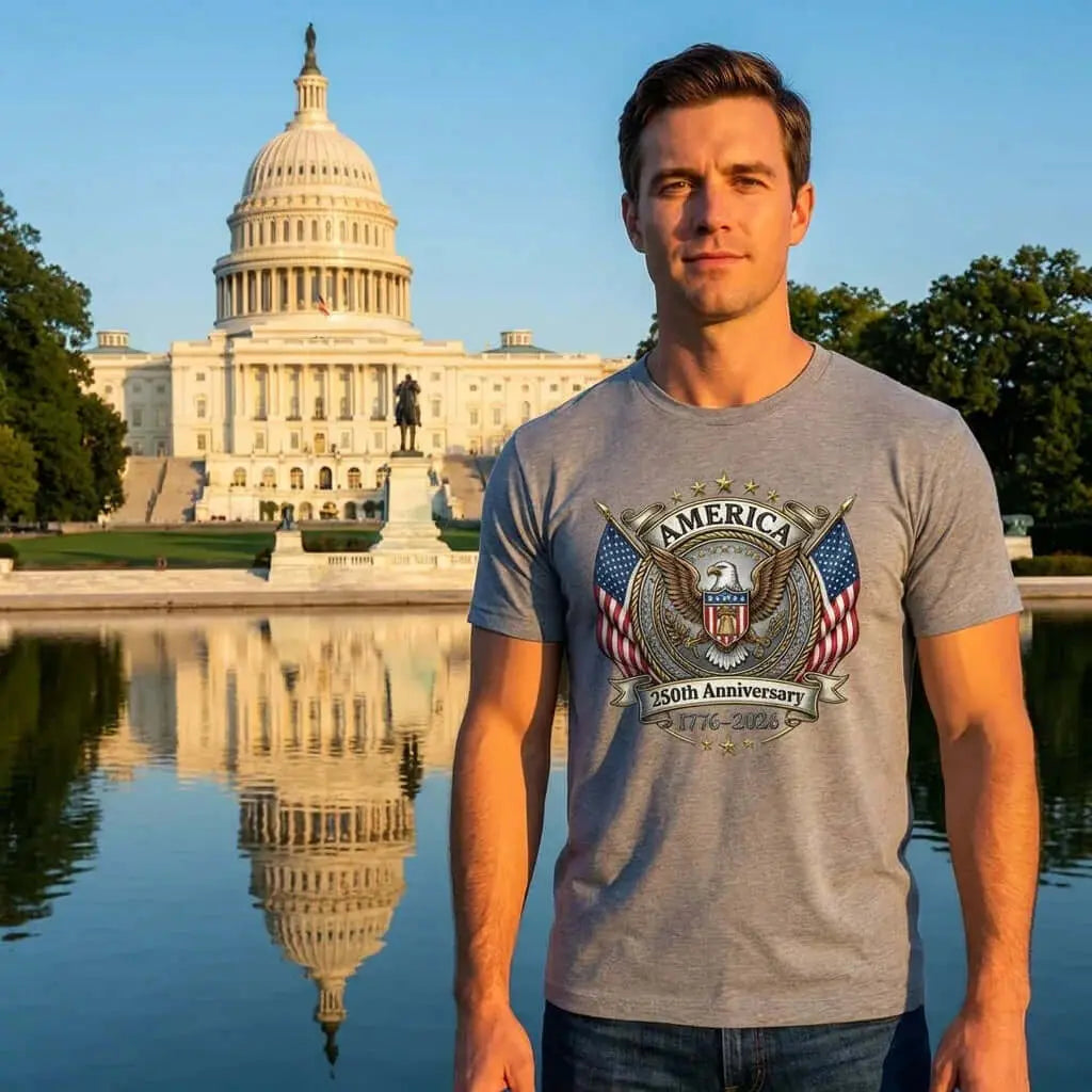 America 250th Anniversary | 1776-2026 Eagle &amp; Flags Patriotic Tee - Faith Forged Designs