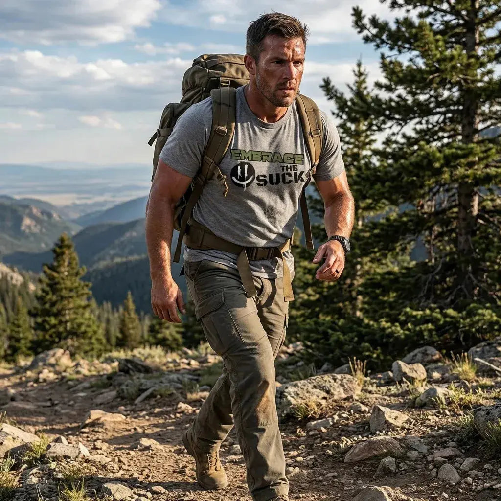 Embrace the Suck T-Shirt – Motivational Military Style Graphic Tee - Faith Forged Designs