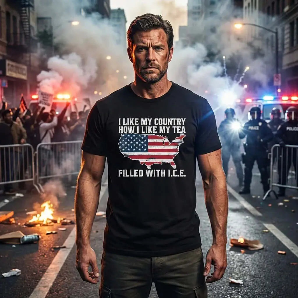 I LIKE MY COUNTRY How I Like My Tea – FILLED WITH I.C.E. Funny Patriotic T-Shirt - Faith Forged Designs