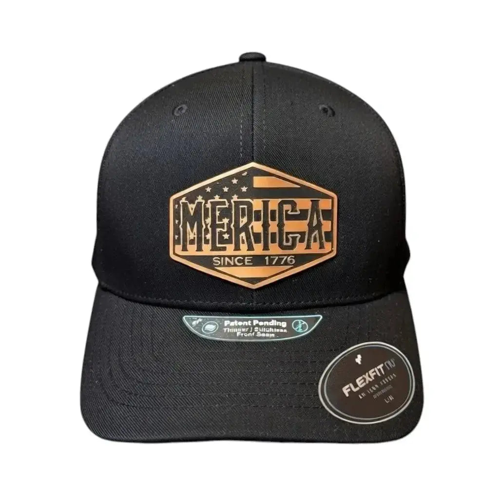 Merica 1776 Black Flexfit - Laser Engraved Leather Patch - Faith Forged Designs