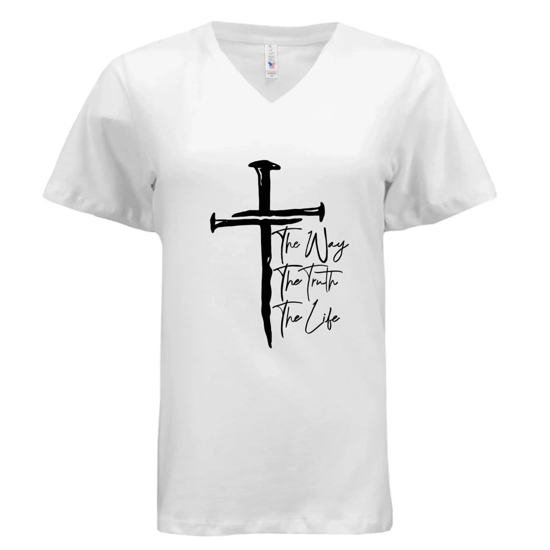 Jesus The Way, The Truth, The Life Nail Cross John 14:6 V-Neck T-Shirt - Faith Forged Designs