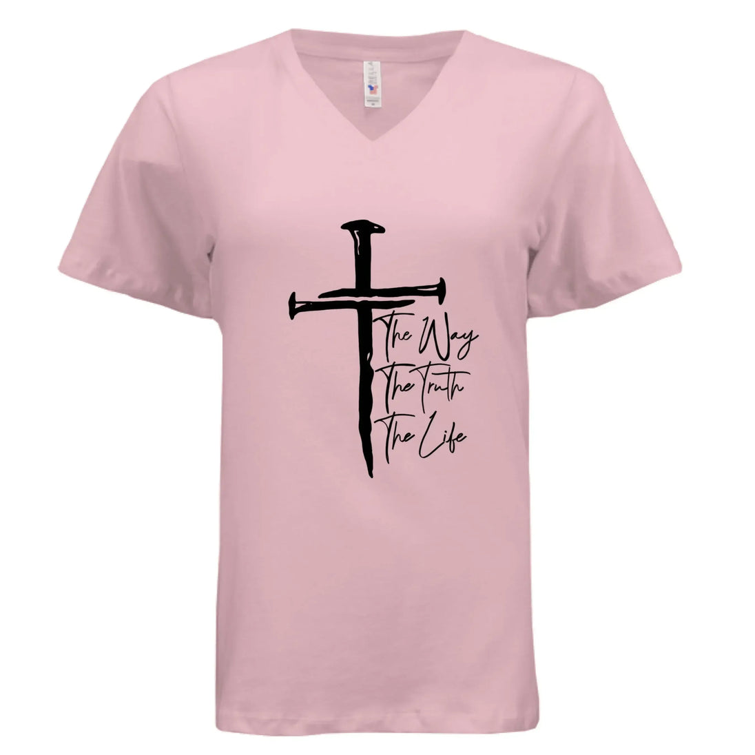 Jesus The Way, The Truth, The Life Nail Cross John 14:6 V-Neck T-Shirt - Faith Forged Designs