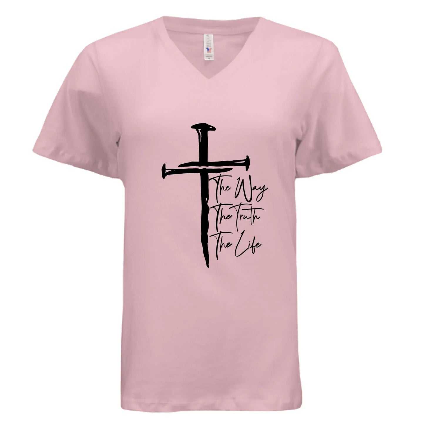 Jesus The Way, The Truth, The Life Nail Cross John 14:6 V-Neck T-Shirt - Faith Forged Designs