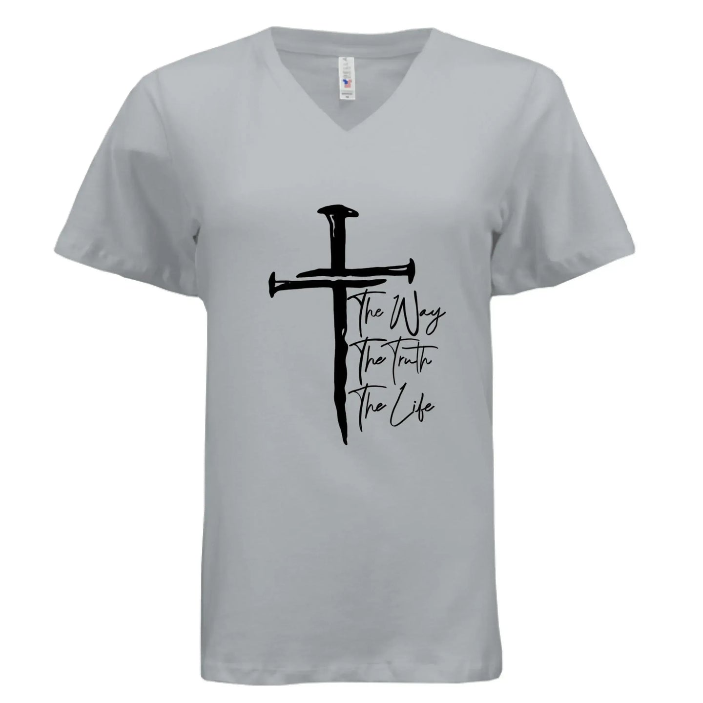Jesus The Way, The Truth, The Life Nail Cross John 14:6 V-Neck T-Shirt - Faith Forged Designs