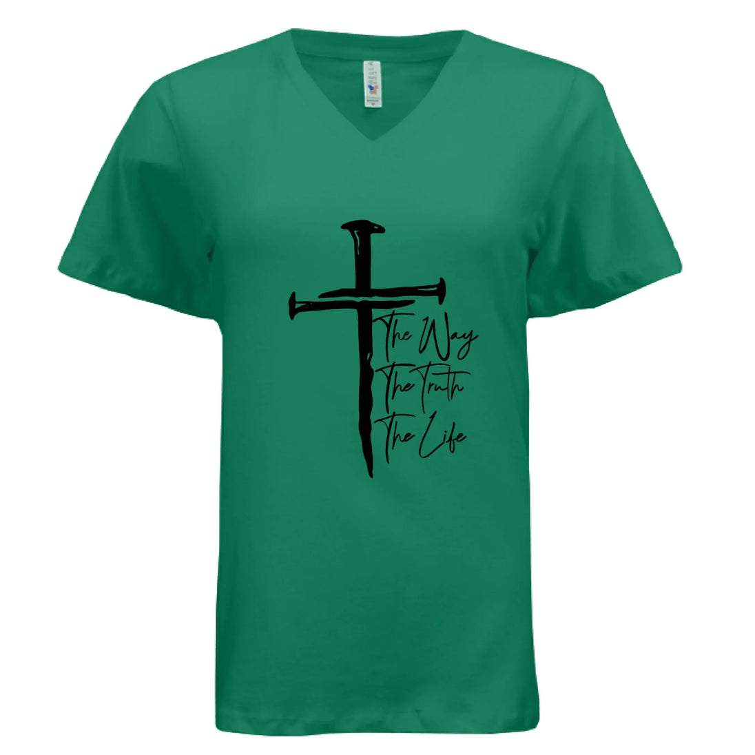 Jesus The Way, The Truth, The Life Nail Cross John 14:6 V-Neck T-Shirt - Faith Forged Designs
