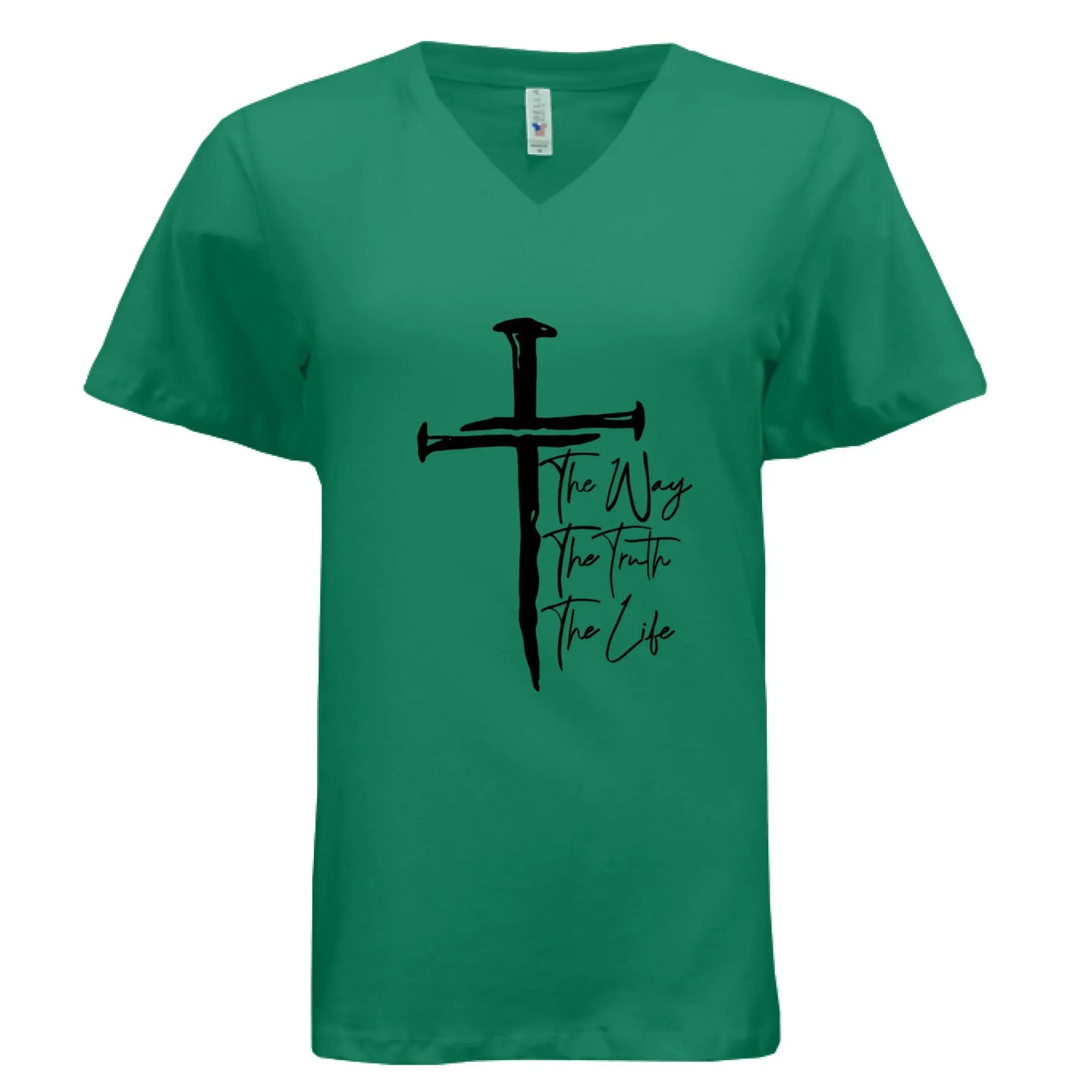 Jesus The Way, The Truth, The Life Nail Cross John 14:6 V-Neck T-Shirt - Faith Forged Designs
