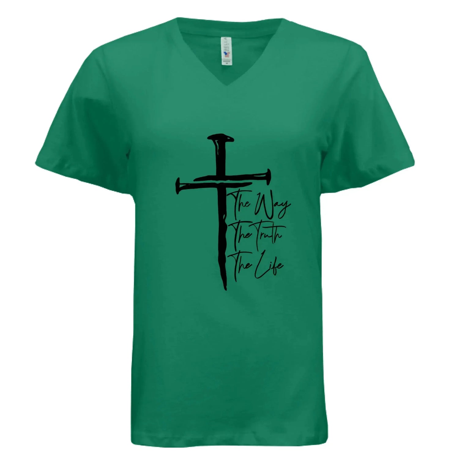 Jesus The Way, The Truth, The Life Nail Cross John 14:6 V-Neck T-Shirt - Faith Forged Designs