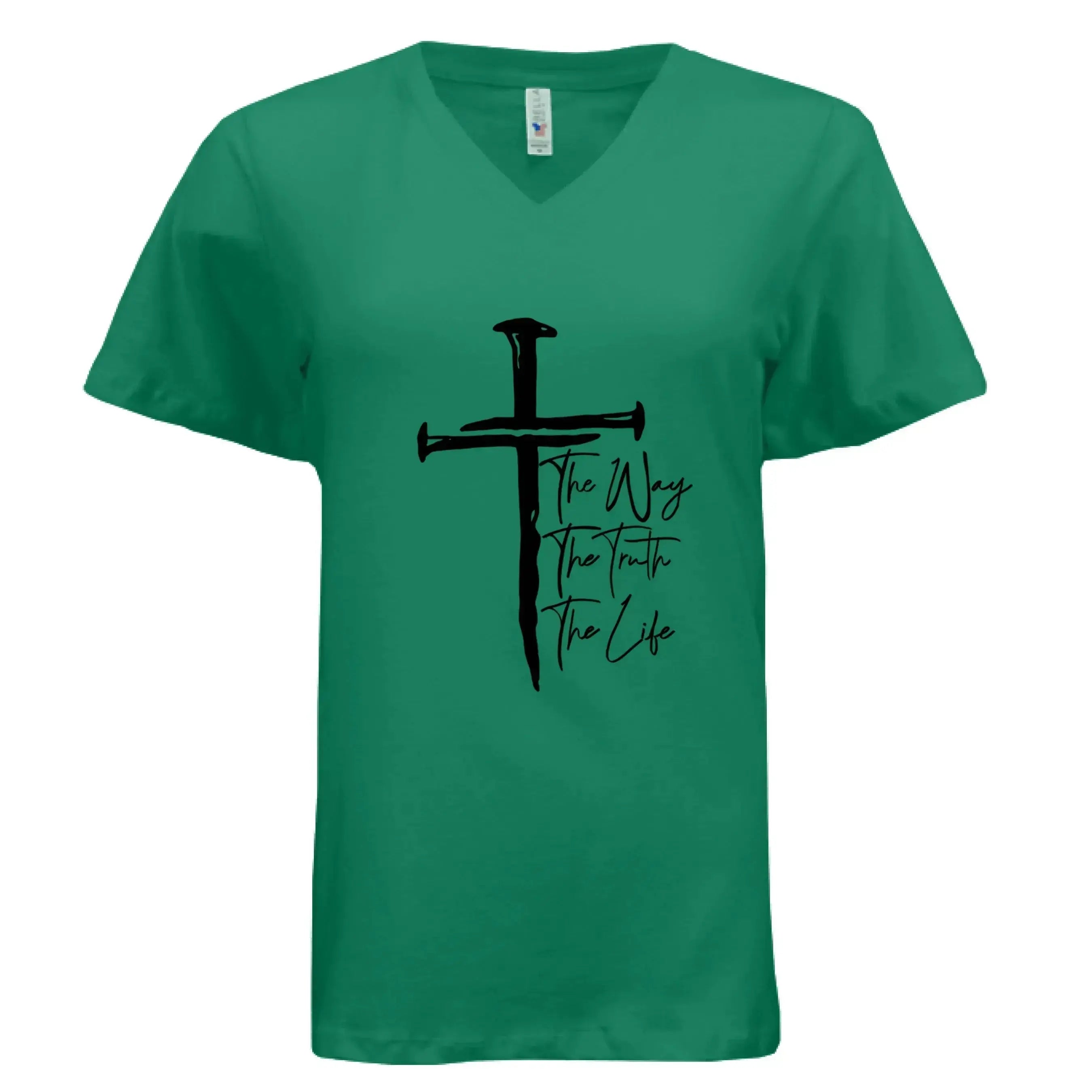 Jesus The Way, The Truth, The Life Nail Cross John 14:6 V-Neck T-Shirt - Faith Forged Designs