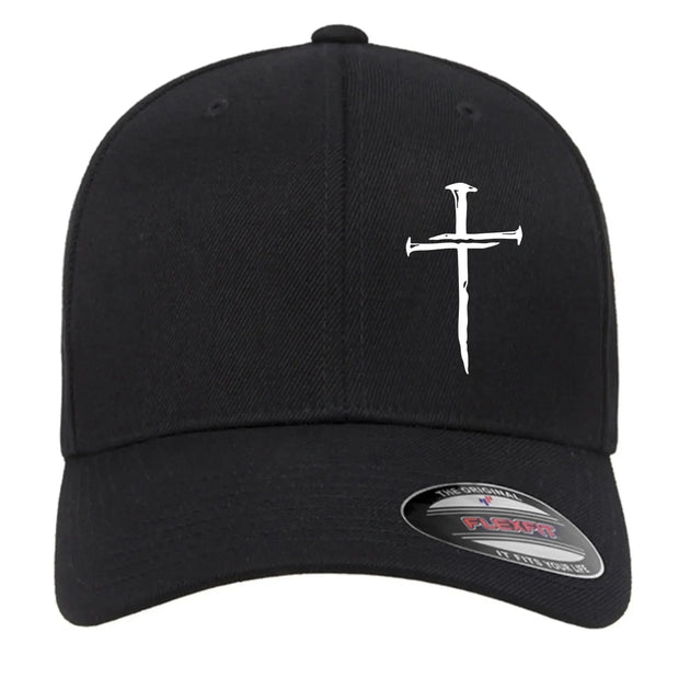 Nail Cross Flexfit Hat - Black 3 Nails Christian Cap - Faith Forged Designs