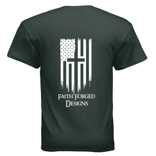 Faith Forged Designs - Patriotic Cross American Flag T-Shirt - Faith Forged Designs