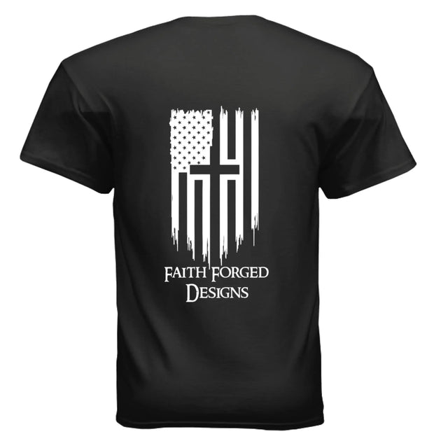 Faith Forged Designs - Patriotic Cross American Flag T-Shirt - Faith Forged Designs