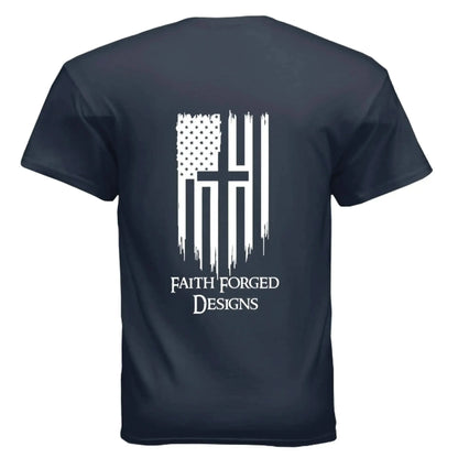 Faith Forged Designs - Patriotic Cross American Flag T-Shirt - Faith Forged Designs