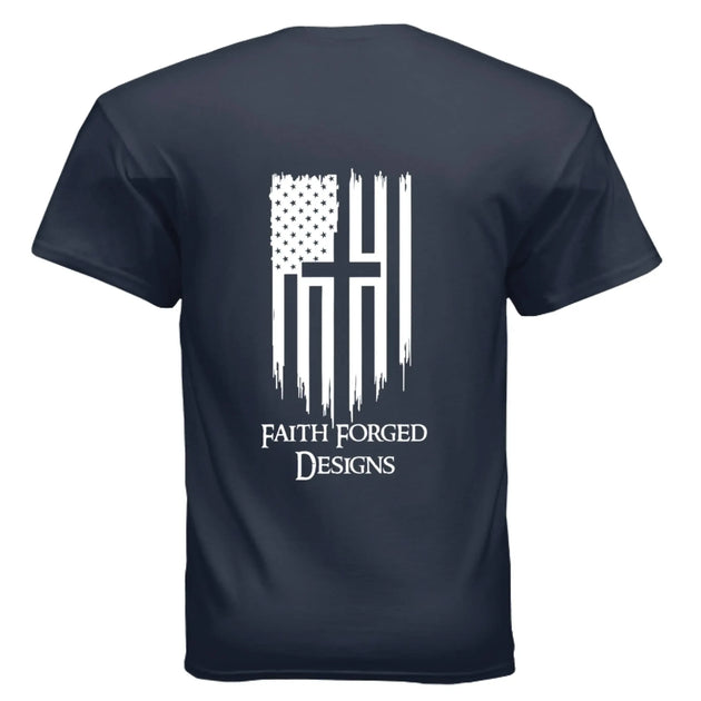 Faith Forged Designs - Patriotic Cross American Flag T-Shirt - Faith Forged Designs