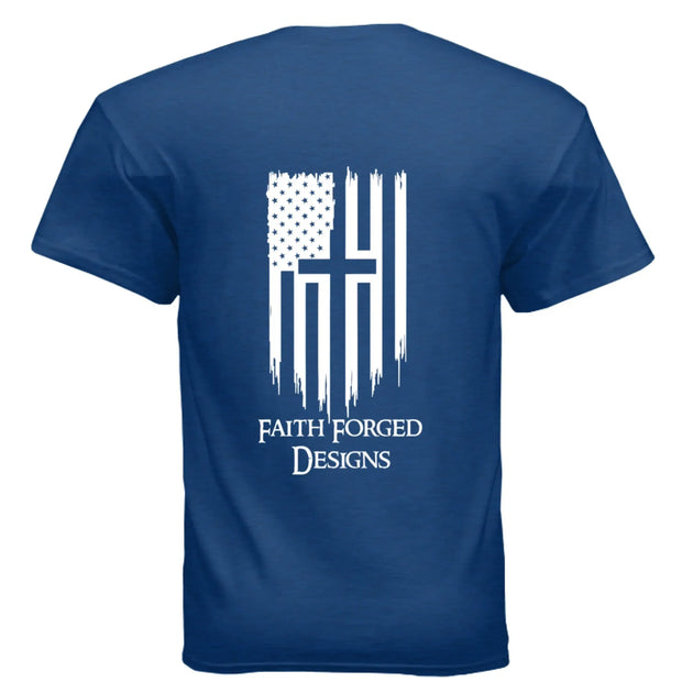 Faith Forged Designs - Patriotic Cross American Flag T-Shirt - Faith Forged Designs