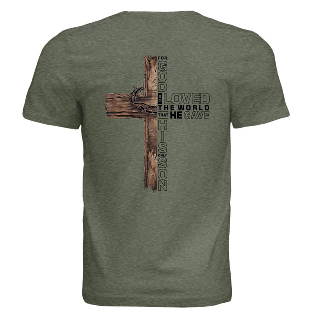 Rustic Wooden Cross John 3:16 T-Shirt - "For God So Loved the World That He Gave His Only Son" Christian Graphic Tee - Faith Forged Designs