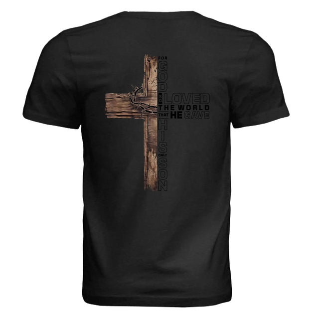 Rustic Wooden Cross John 3:16 T-Shirt - "For God So Loved the World That He Gave His Only Son" Christian Graphic Tee - Faith Forged Designs