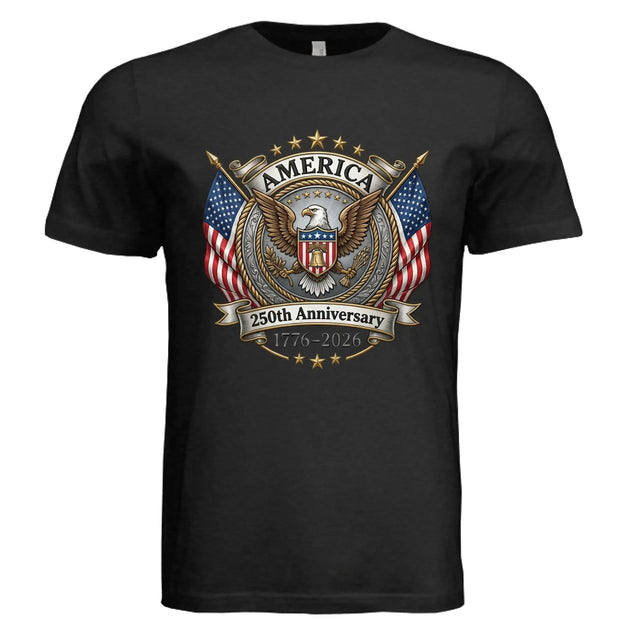 America 250th Anniversary | 1776-2026 Eagle & Flags Patriotic Tee - Faith Forged Designs