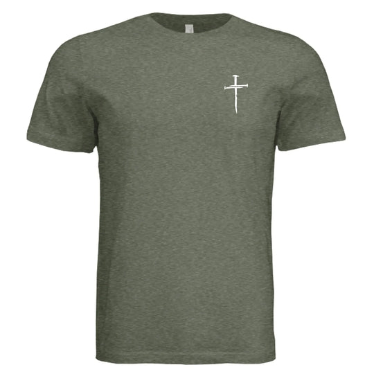 Blessed by God, Loved by Jesus, Led by the Spirit - Lion & Cross Back Print T-Shirt - Faith Forged Designs