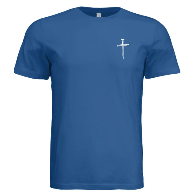 Blessed by God, Loved by Jesus, Led by the Spirit - Lion & Cross Back Print T-Shirt - Faith Forged Designs