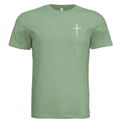 Blessed by God, Loved by Jesus, Led by the Spirit - Lion &amp; Cross Back Print T-Shirt - Faith Forged Designs