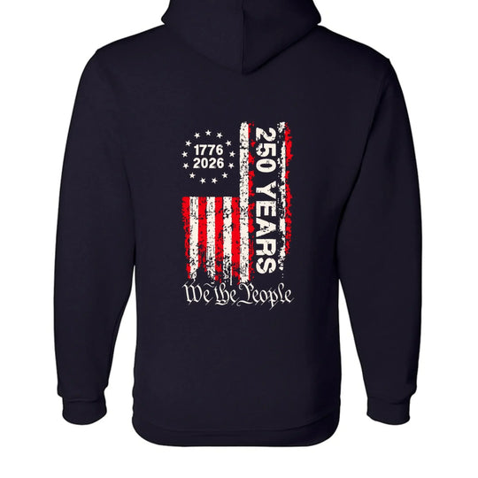 250th Anniversary Hoodie - We the People Vintage Flag 1776-2026 | USA Pride Sweatshirt - Made in USA - Faith Forged Designs
