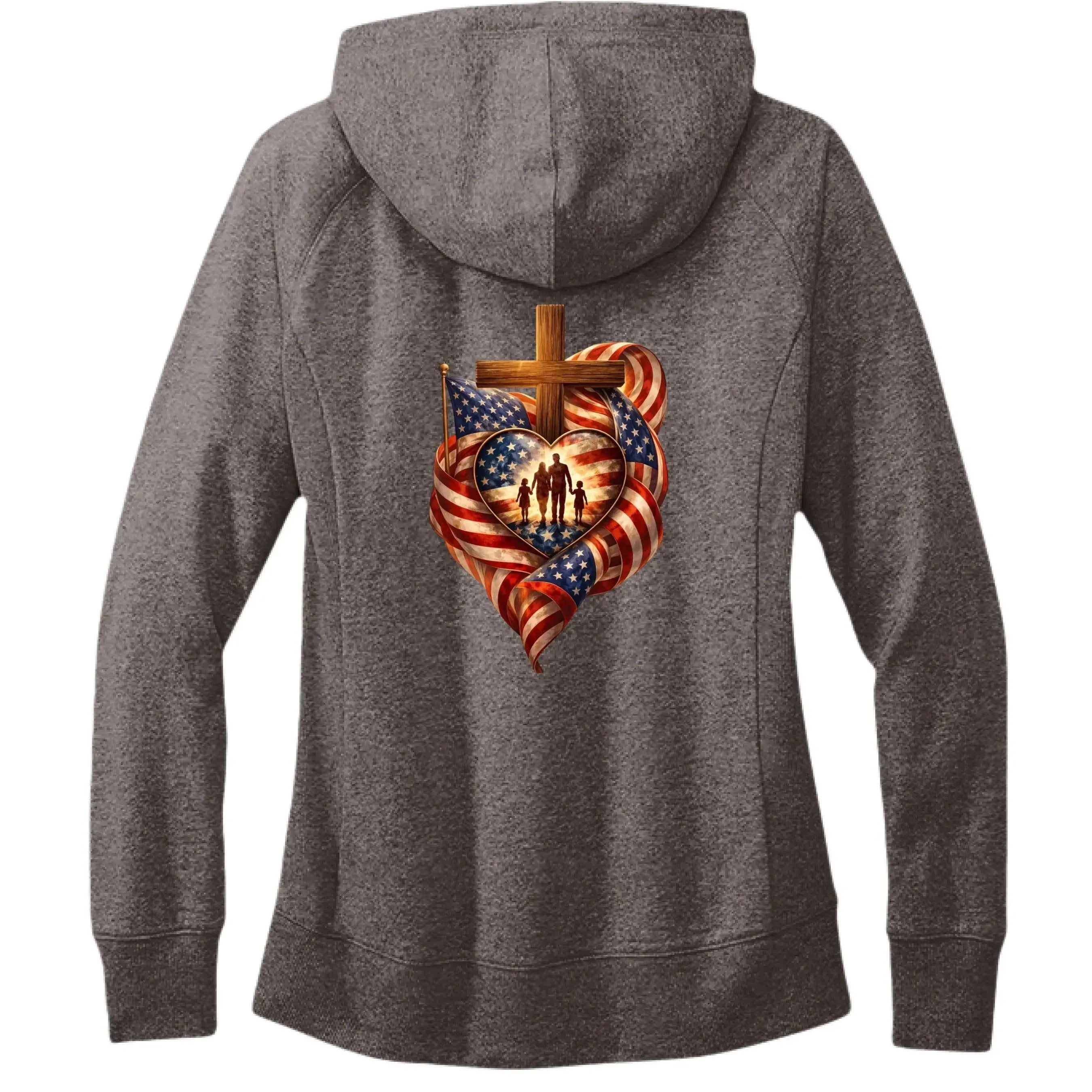 Faith Family Freedom Hoodie - Christian Cross &amp; American Flag Heart Design - Faith Forged Designs