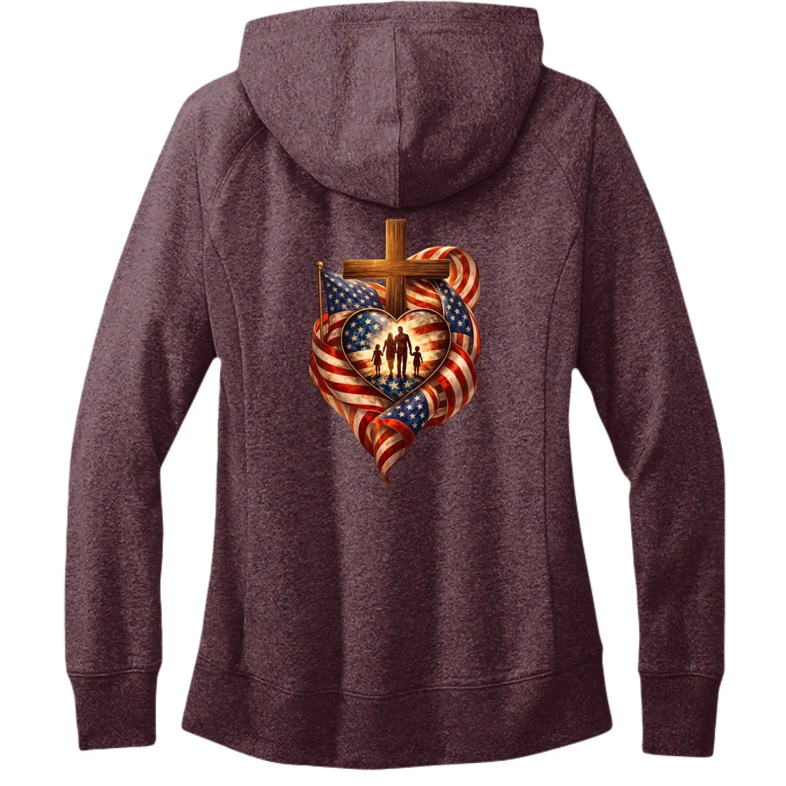 Faith Family Freedom Hoodie - Christian Cross &amp; American Flag Heart Design - Faith Forged Designs