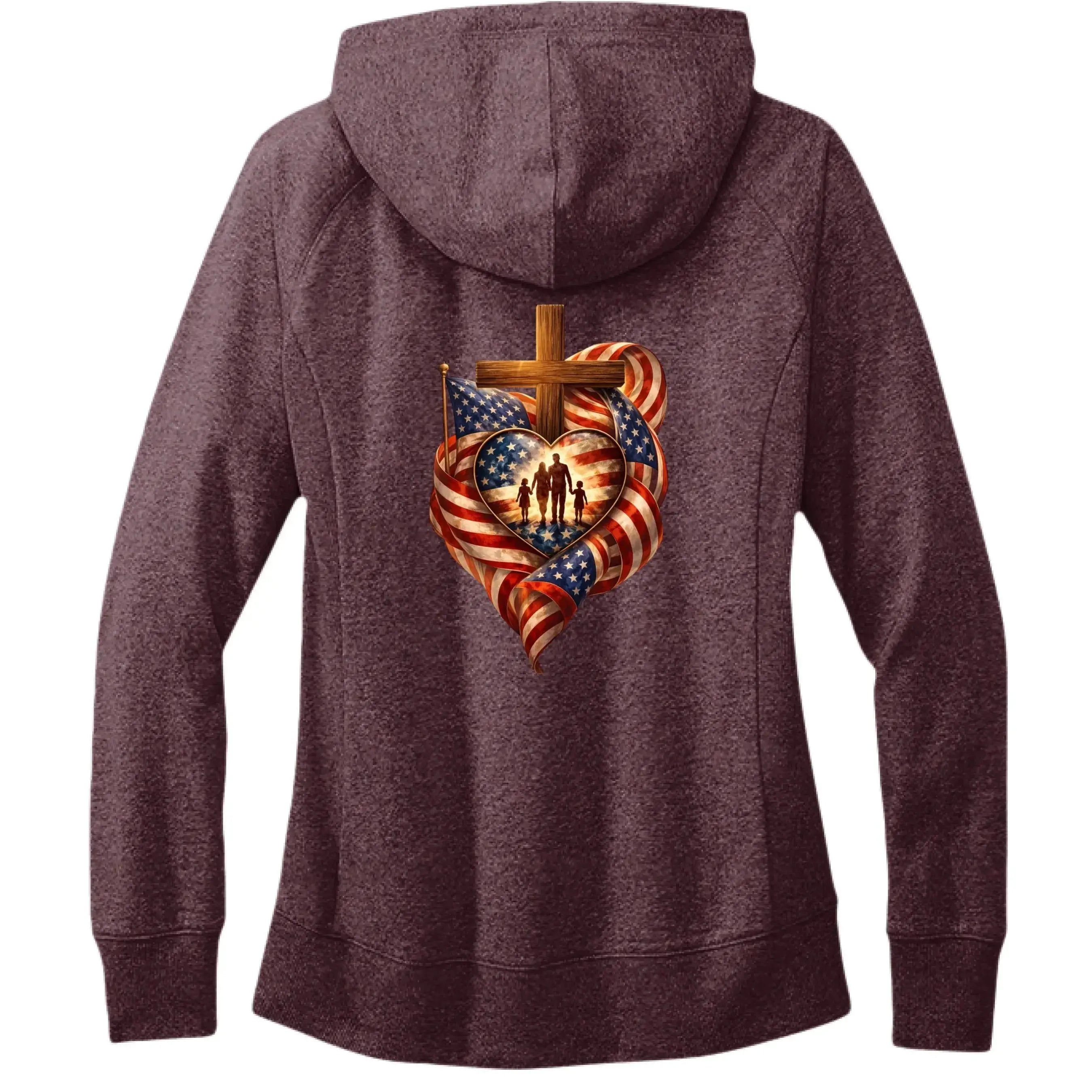 Faith Family Freedom Hoodie - Christian Cross &amp; American Flag Heart Design - Faith Forged Designs