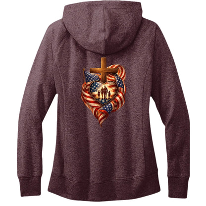 Faith Family Freedom Hoodie - Christian Cross &amp; American Flag Heart Design - Faith Forged Designs