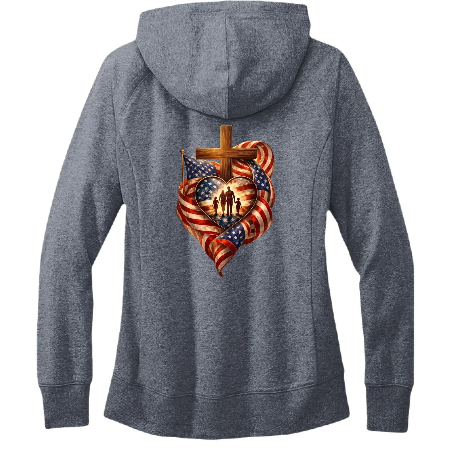Faith Family Freedom Hoodie - Christian Cross &amp; American Flag Heart Design - Faith Forged Designs