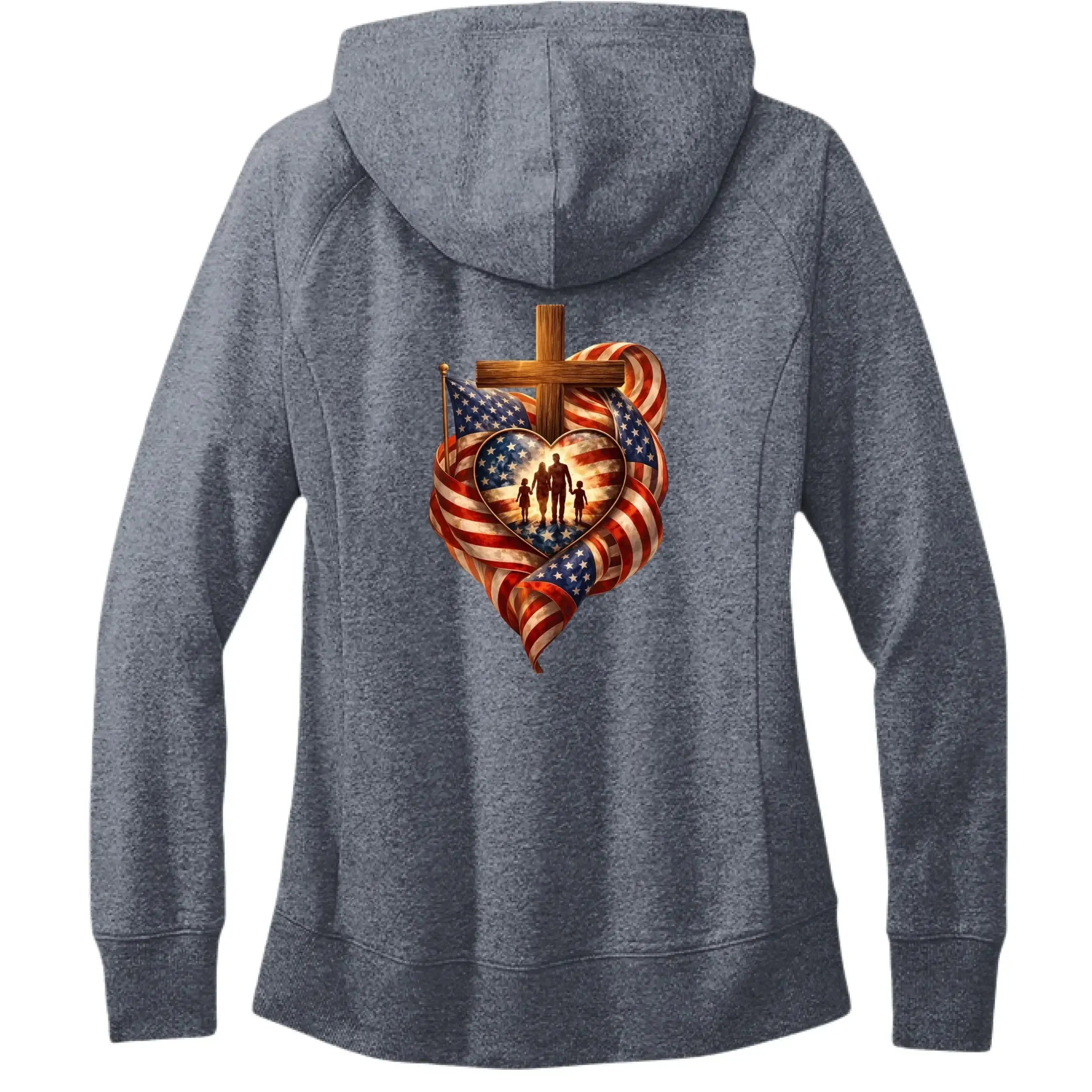 Faith Family Freedom Hoodie - Christian Cross &amp; American Flag Heart Design - Faith Forged Designs