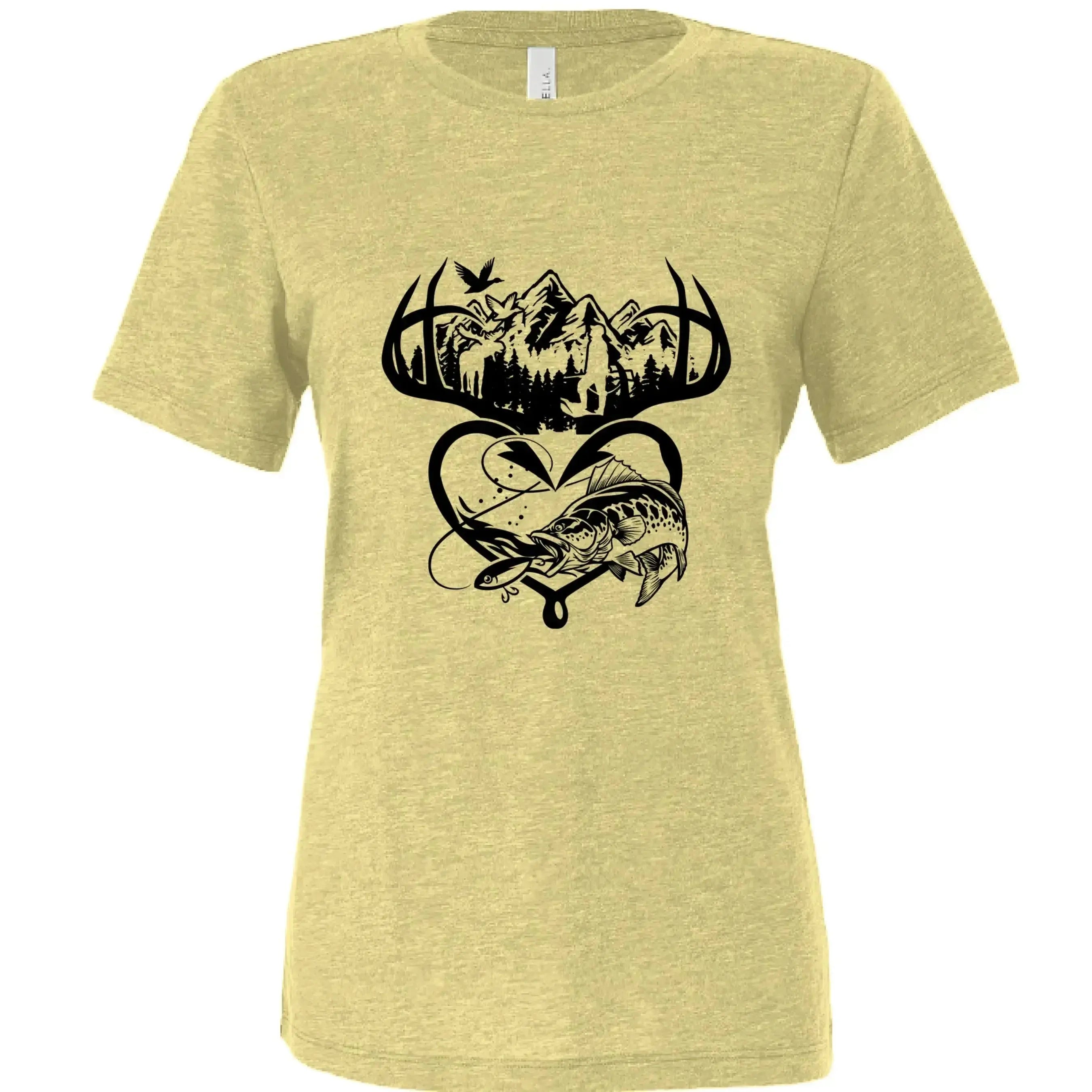 Outdoorsman Antler &amp; Fishing Heart Graphic T‑Shirt - Faith Forged Designs