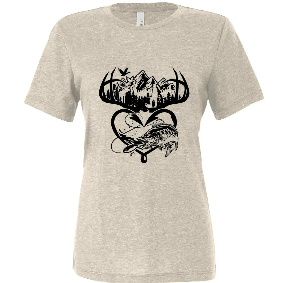 Outdoorsman Antler &amp; Fishing Heart Graphic T‑Shirt - Faith Forged Designs